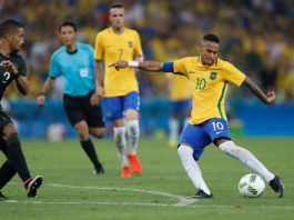 Neymar playing for Brazil