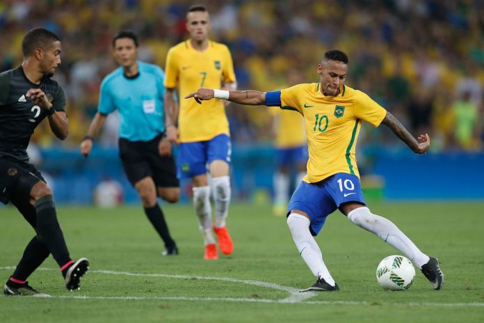 Neymar playing for Brazil