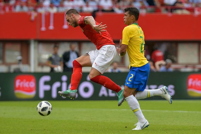 Thiago Silva playing for Brazil